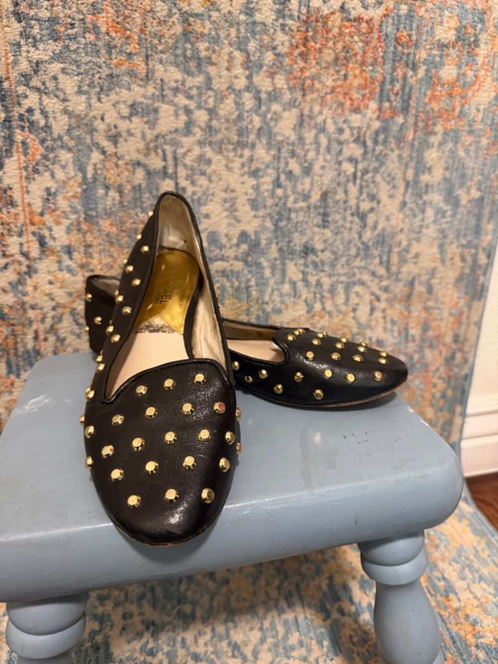 Black Studded Women's Leather Loafers